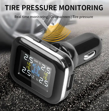 Jansite Tire Pressure Monitoring System TPMS, Wireless LCD Display & USB Port with 4 Waterproof External Sensors, Auto Alarm Real-time Display Temperature Pressure(0-6 Bar / 0-87Psi) - Imported from UK